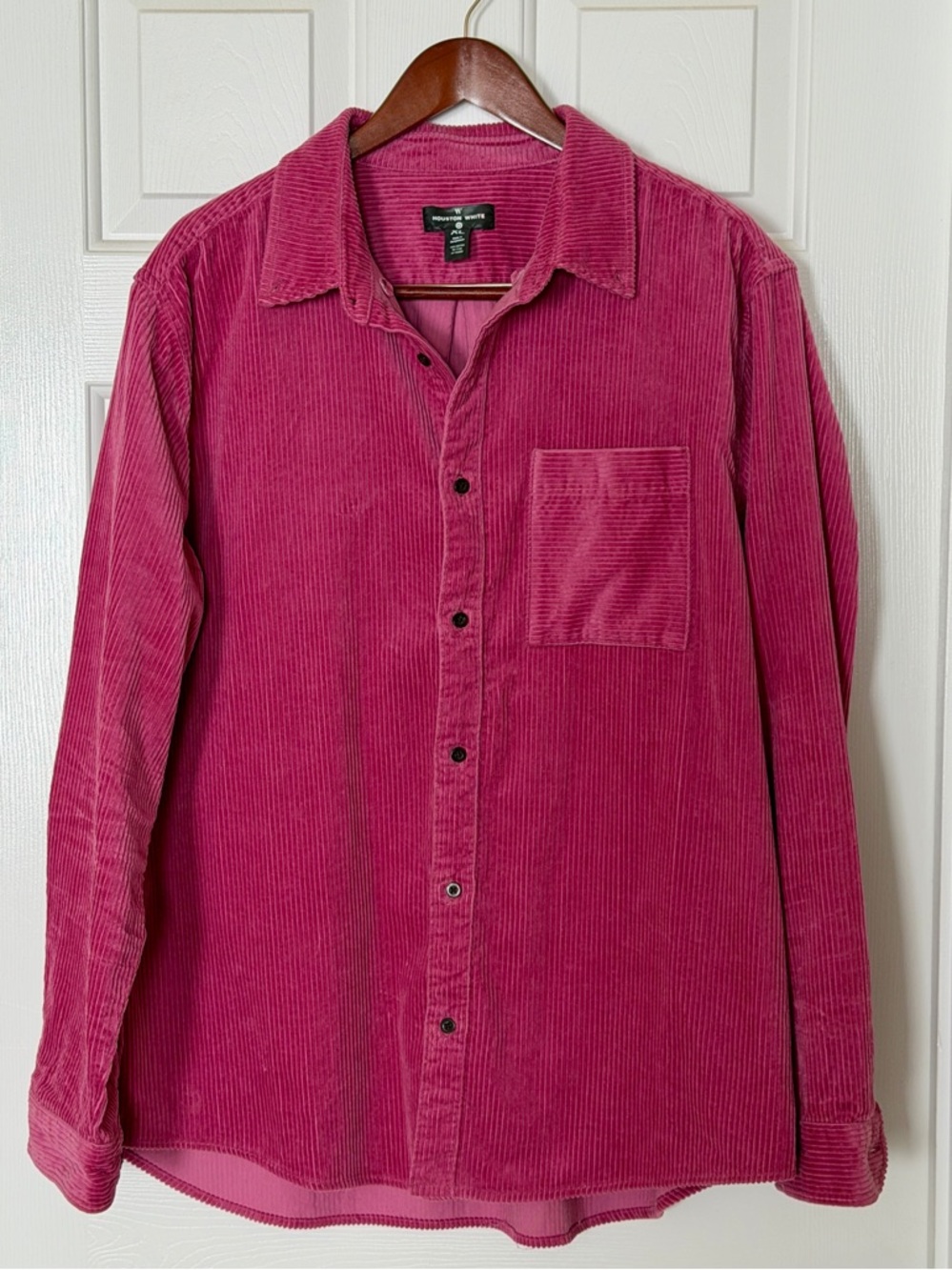 Men’s Houston White Pink Corduroy Button Front Shirt Jacket (Shacket) XL